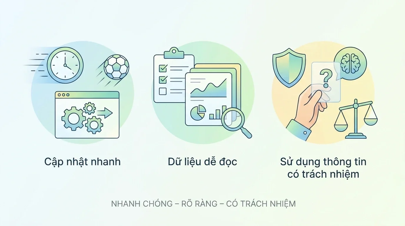 Giá trị cốt lõi của Keo Nha Cai 5 gồm cập nhật, dễ hiểu và có trách nhiệm